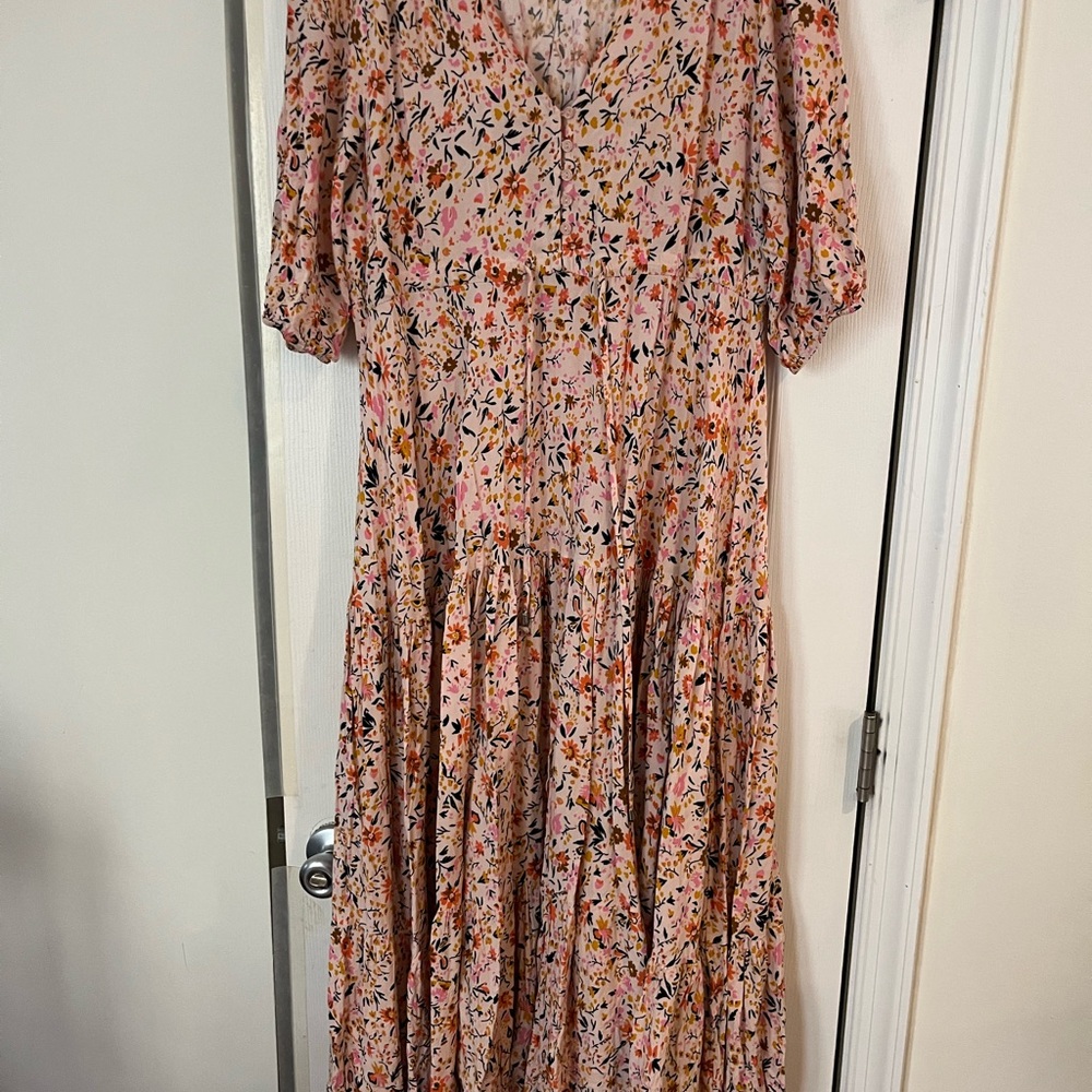 Petal & Pup Pink Floral V-Neck Tiered Maxi Dress